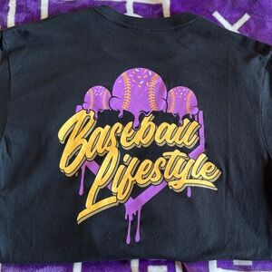 Baseball Lifestyle Black and Purple Short Sleeve Tee